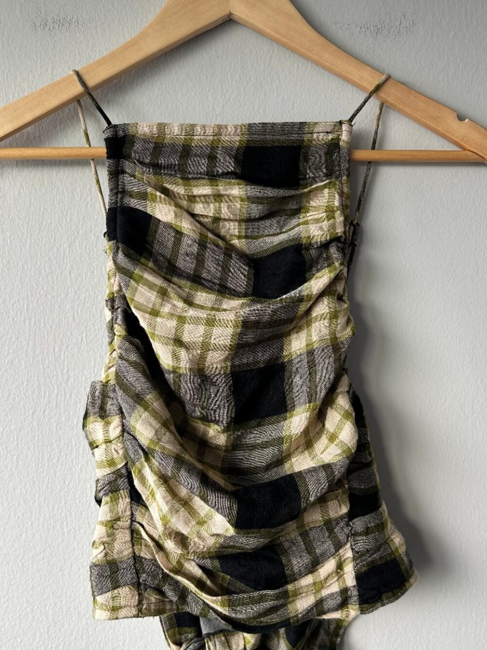 Free People FP One London Plaid Ruched Tie Front Cami Top XS - Picture 2 of 9